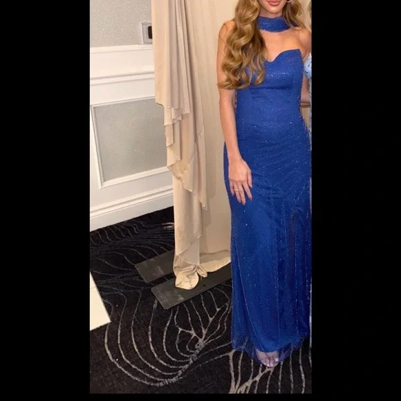 Aileen Women's Dark Blue with Scarf Luxury Evening Dresses Size 0 - Picture 4 of 4